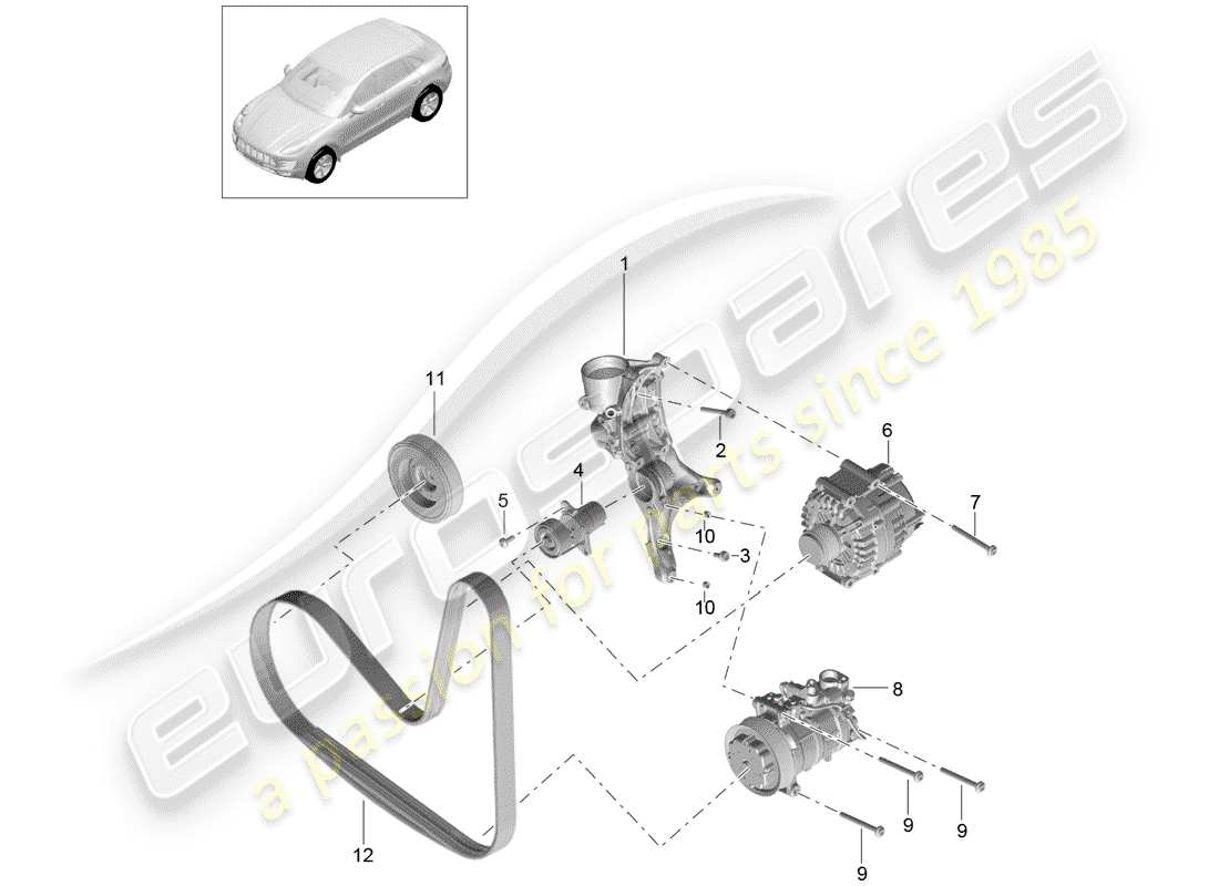 porsche macan (2018) diagrama de piezas del amortiguador tensionador de correa