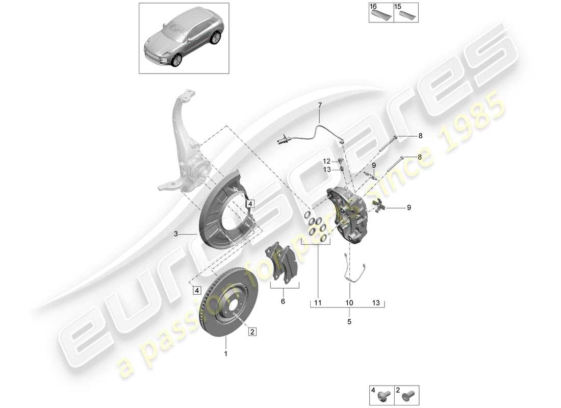 porsche 2020 (macan) frenos de disco diagrama de piezas