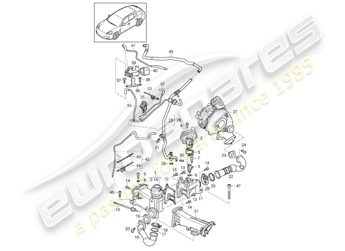 porsche 2010 (cayenne e1 9pa) sistema de vacío de recirculación de gases de escape diagrama de piezas