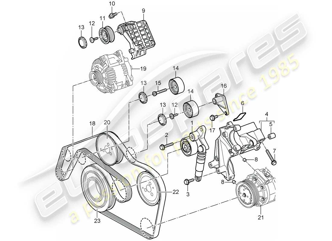 porsche 2010 (cayenne e1 9pa) diagrama de pieza del tensor de correa
