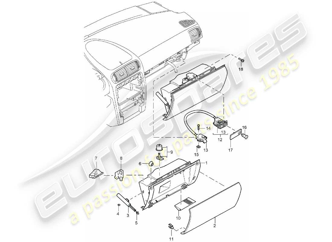 porsche 2003 (cayenne e1 9pa) diagrama de piezas de la guantera