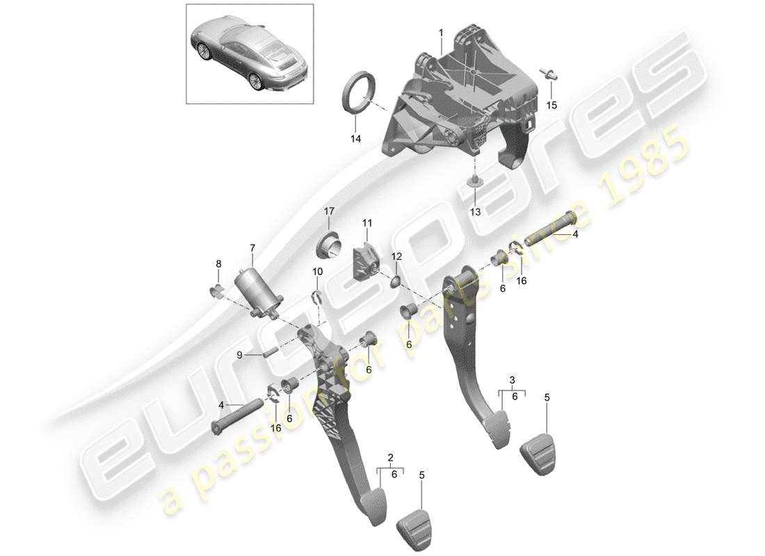 porsche 991 gen. 2 (2017) freno y acc. diagrama de piezas del conjunto del pedal