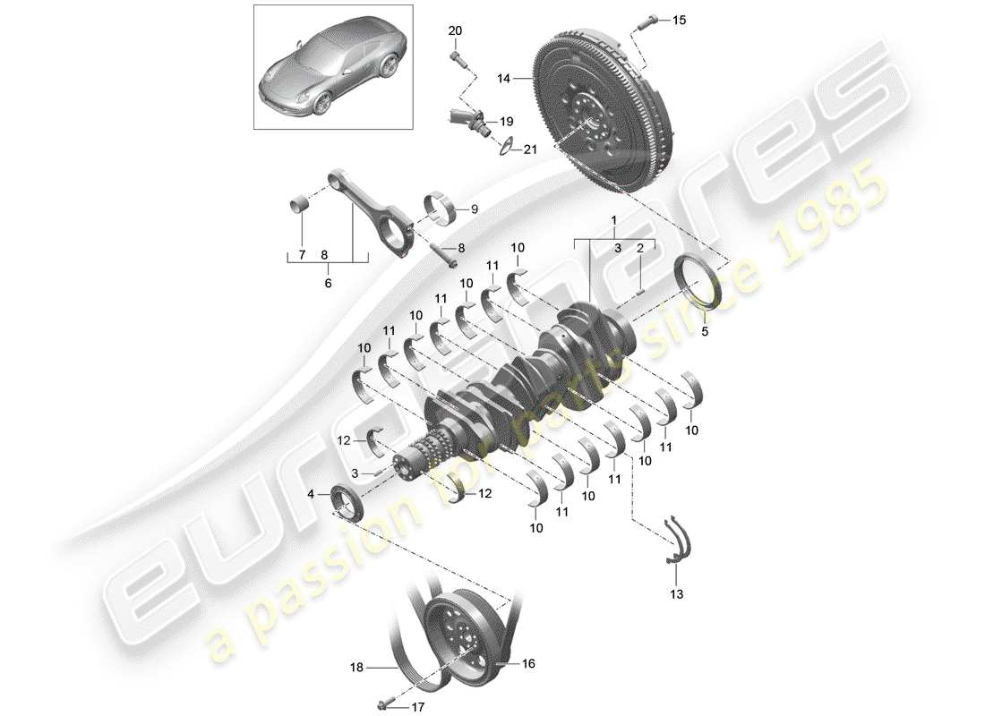 porsche 2014 (991-1) cigüeñal diagrama de piezas