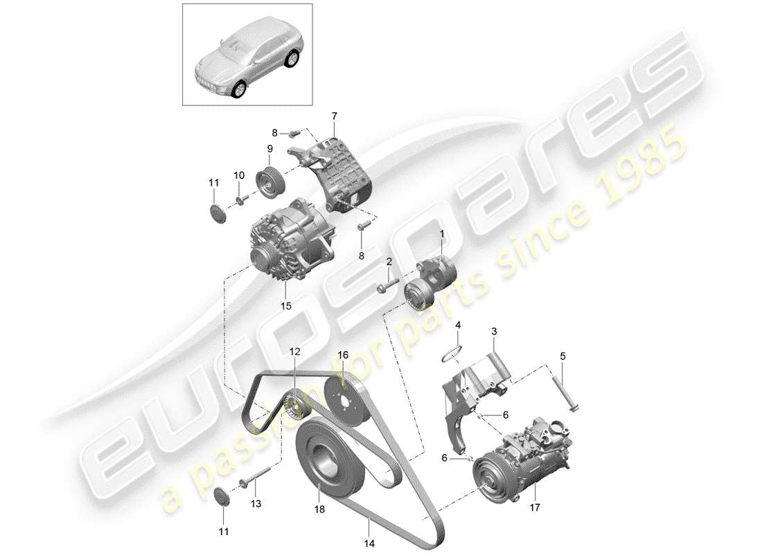 porsche 2018 (macan) amortiguador tensor de correa diagrama de piezas