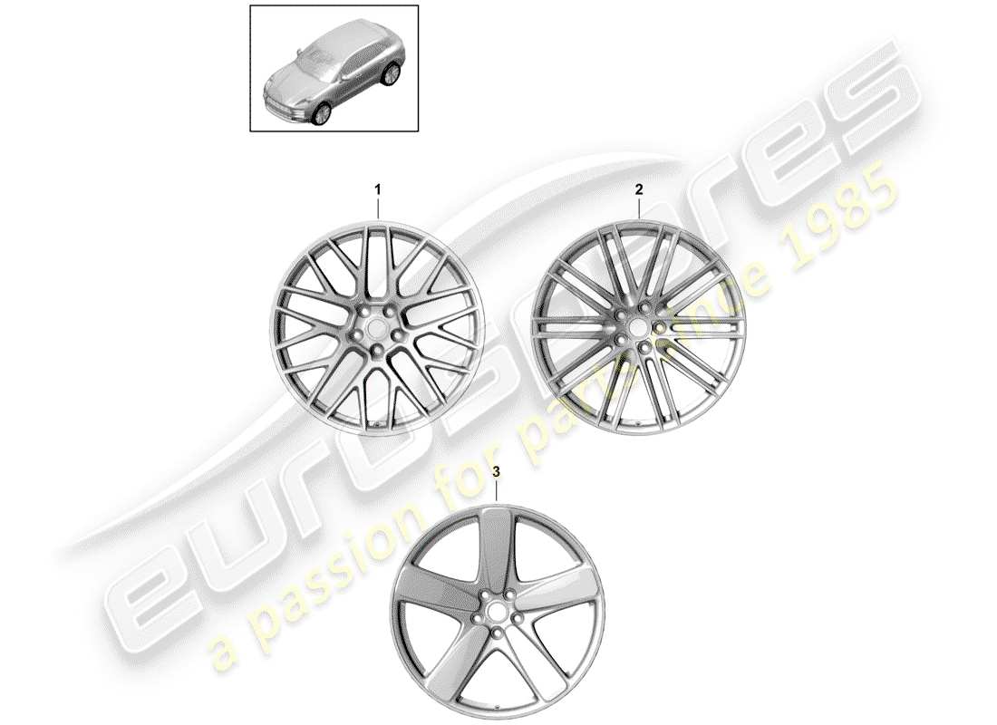porsche 2019 (macan) diagrama de piezas de la rueda de aleación