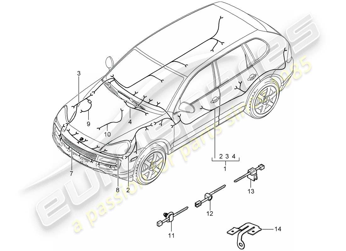 porsche 2008 (cayenne e1 9pa) cableando arneses diagrama de piezas