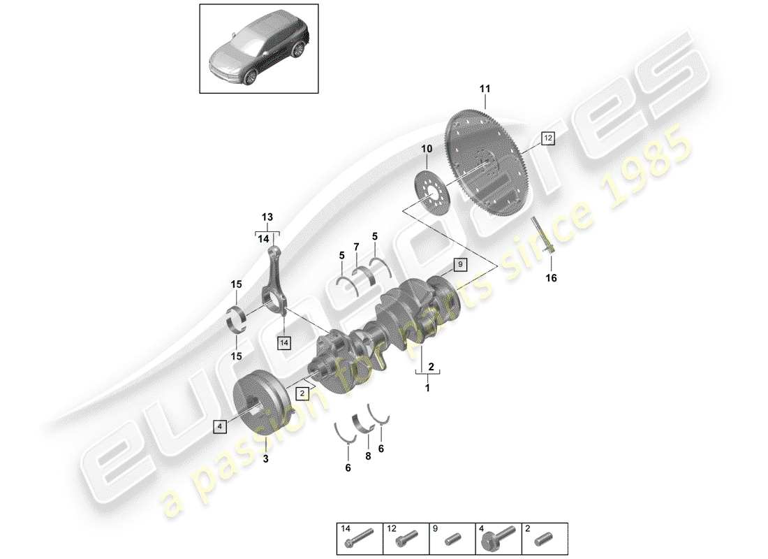porsche 2020 (cayenne e3 9ya/9yb) cigüeñal diagrama de piezas