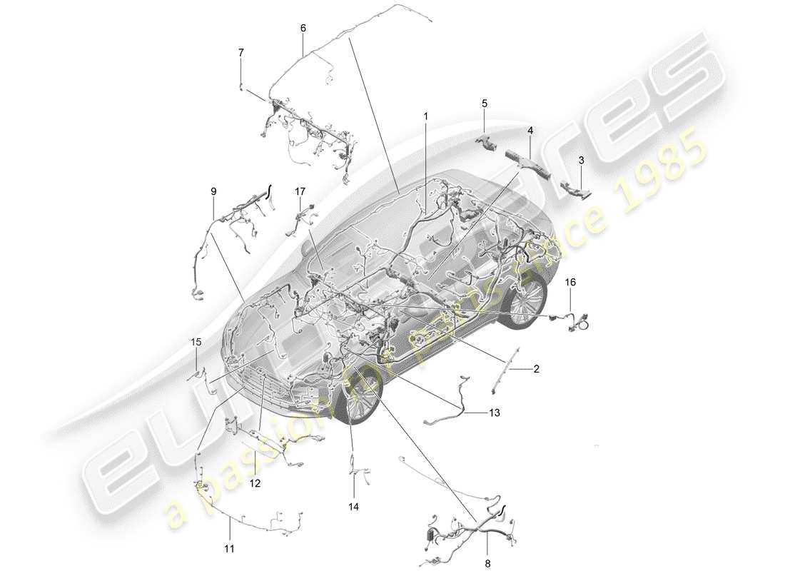 porsche 2019 (macan) diagrama de piezas del arnés