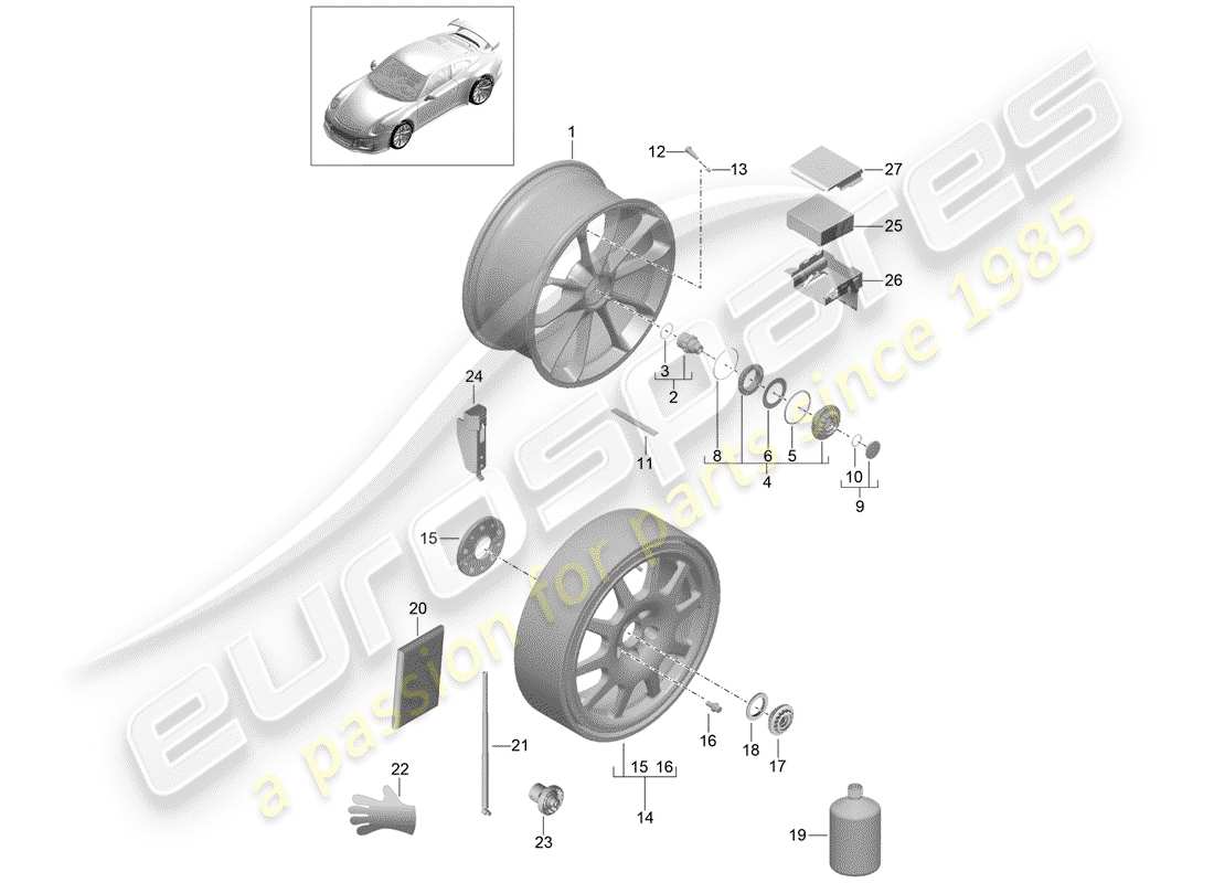 porsche 991r/gt3/rs (2019) rueda de aleación diagrama de piezas