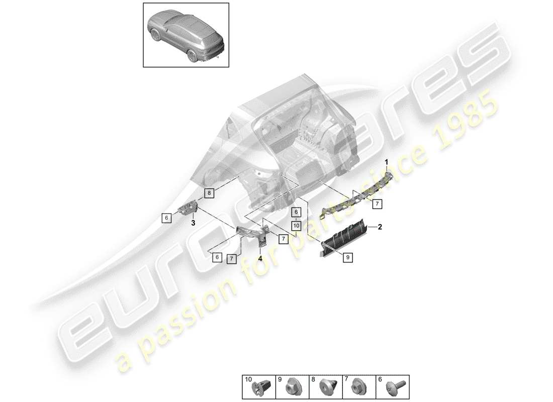 porsche 2020 (cayenne e3 9ya/9yb) diagrama de piezas de sujetadores