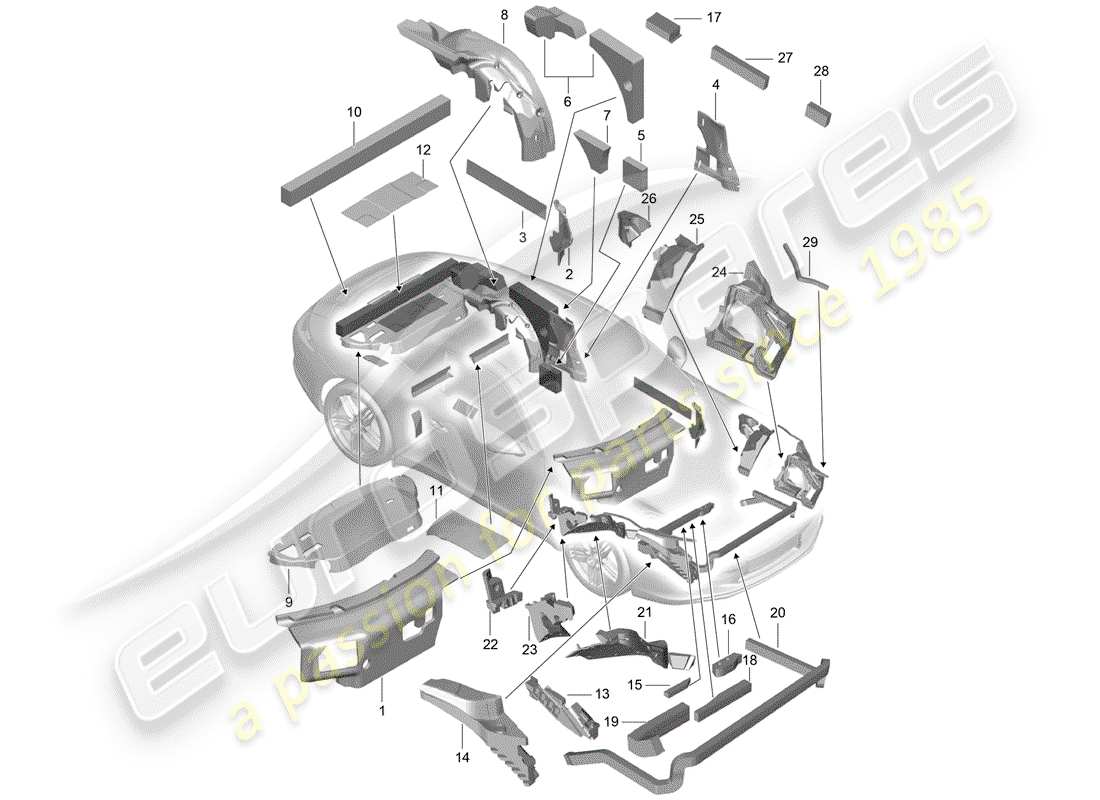 porsche 2019 (991-2) diagrama de piezas de la carcasa del cuerpo