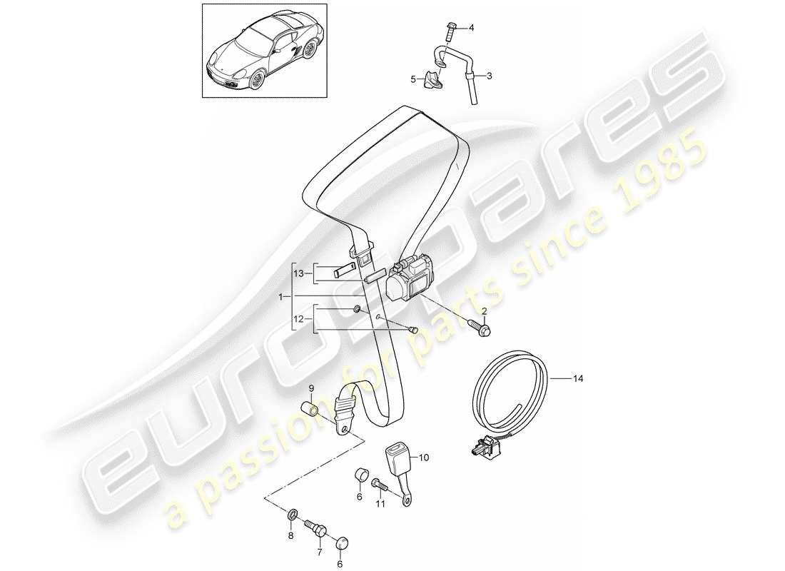 porsche 2009 (987 cayman) cinturón de seguridad de tres puntos diagrama de piezas