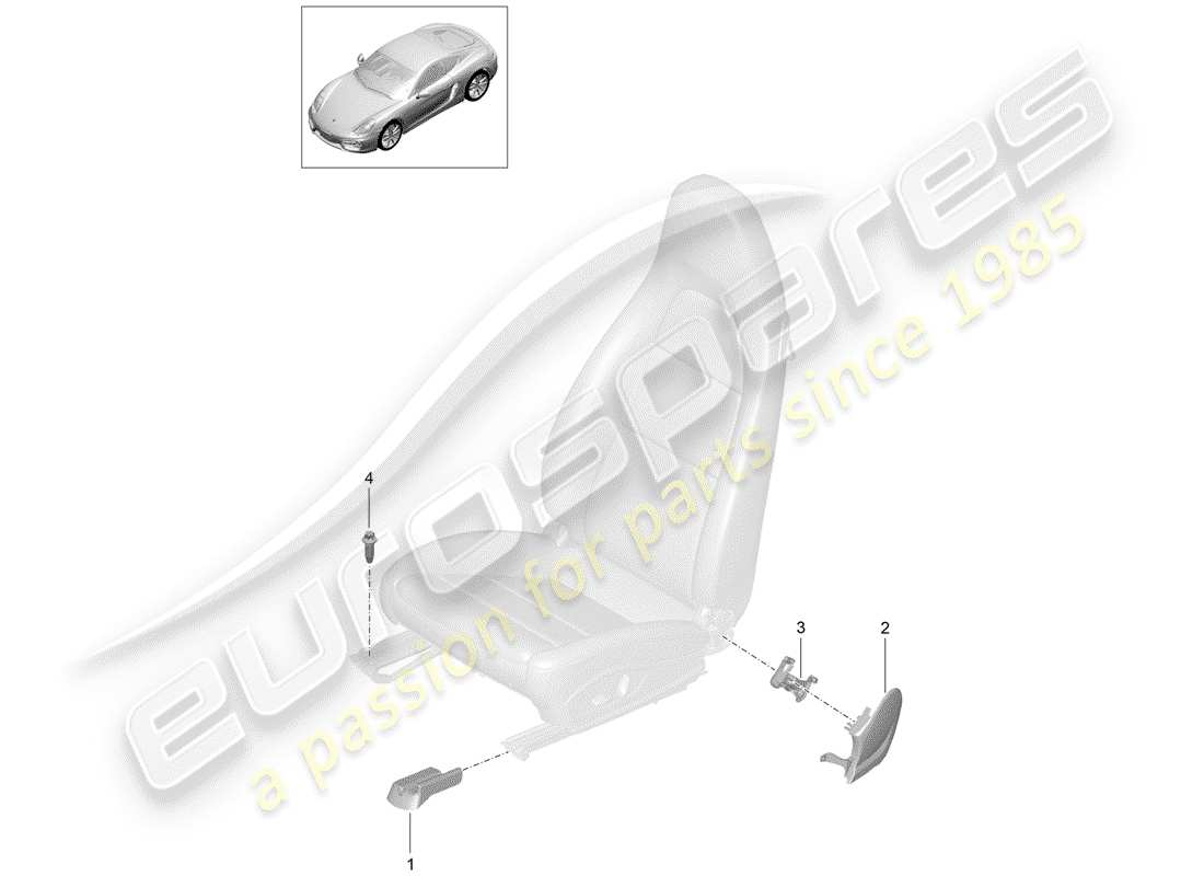 porsche 2015 (981 cayman) diagrama de piezas del asiento delantero