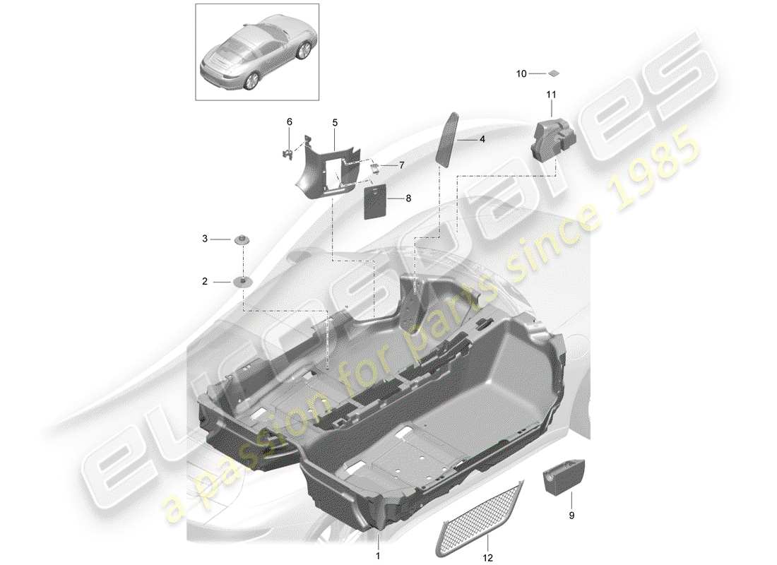 porsche 2015 (991-1) diagrama de piezas de la cubierta del piso