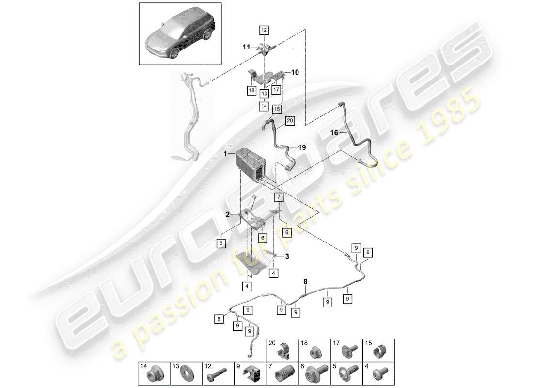 porsche 2019 (cayenne e3 9ya/9yb) bote de emisiones evaporativas diagrama de piezas