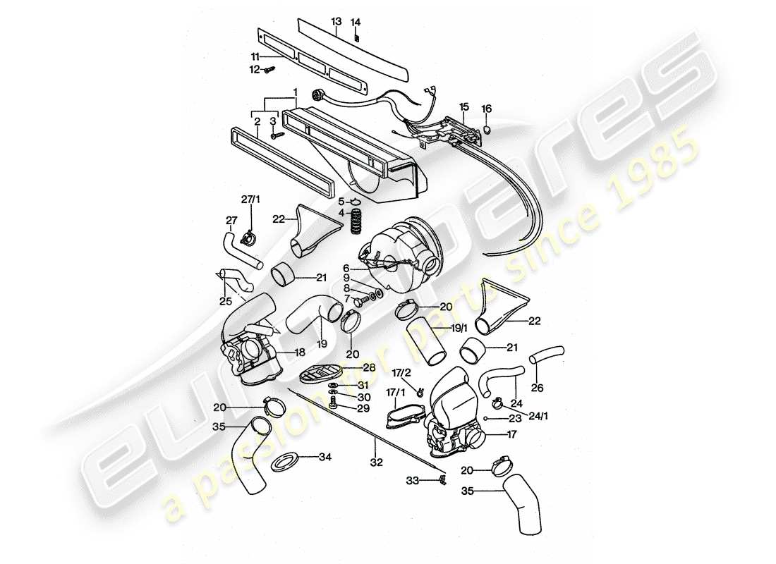 porsche 1975 (911 turbo) ventilación - sistema de calefacción 1 - d >> - mj 1976 diagrama de piezas