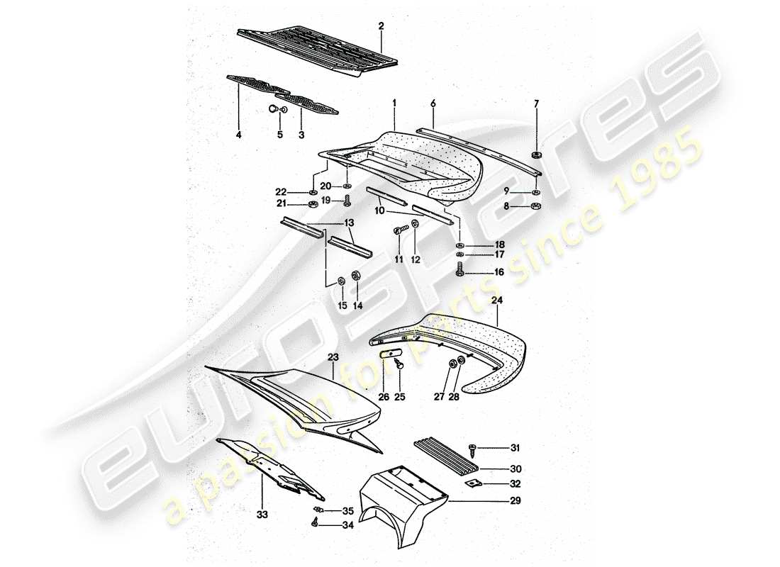 porsche 1975 (911 turbo) diagrama de piezas del spoiler trasero