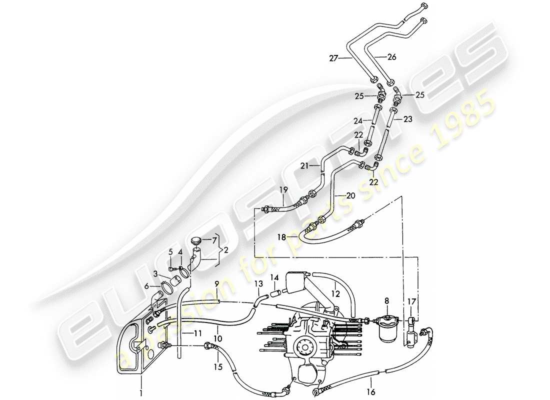 porsche 1954 (356/356a) contenedor de aceite - filtro de aceite diagrama de piezas