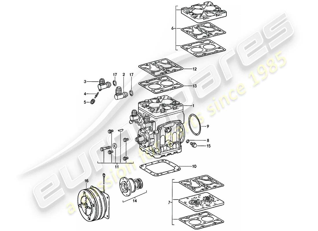porsche 1979 (911) proveedor - york - compresor diagrama de piezas