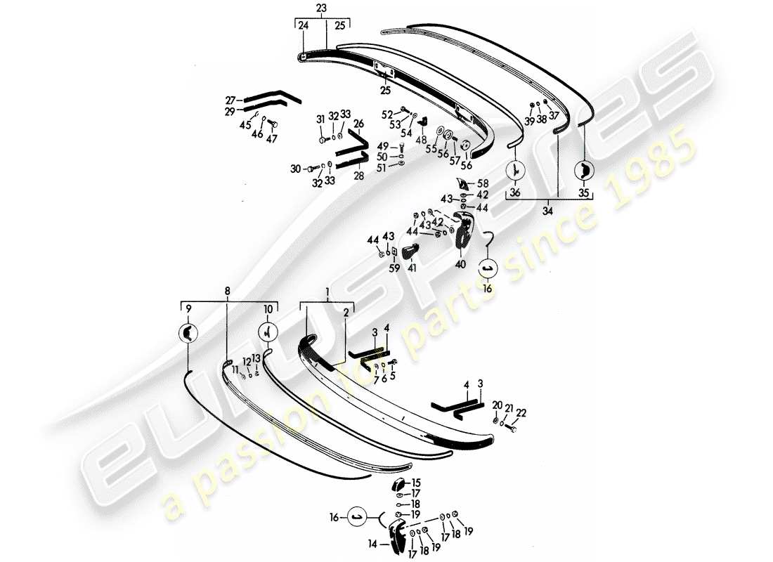 porsche 1965 (356b/356c) parachoque diagrama de piezas