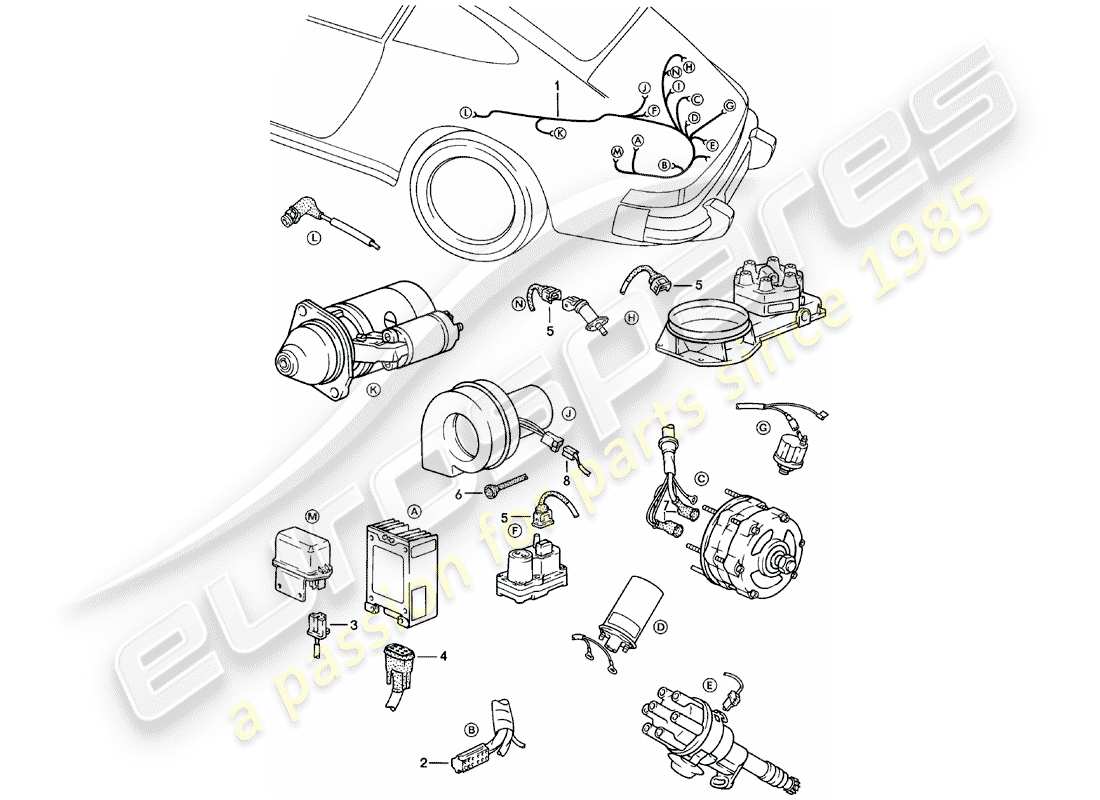 porsche 1981 (911) arneses de cableado - motor diagrama de piezas