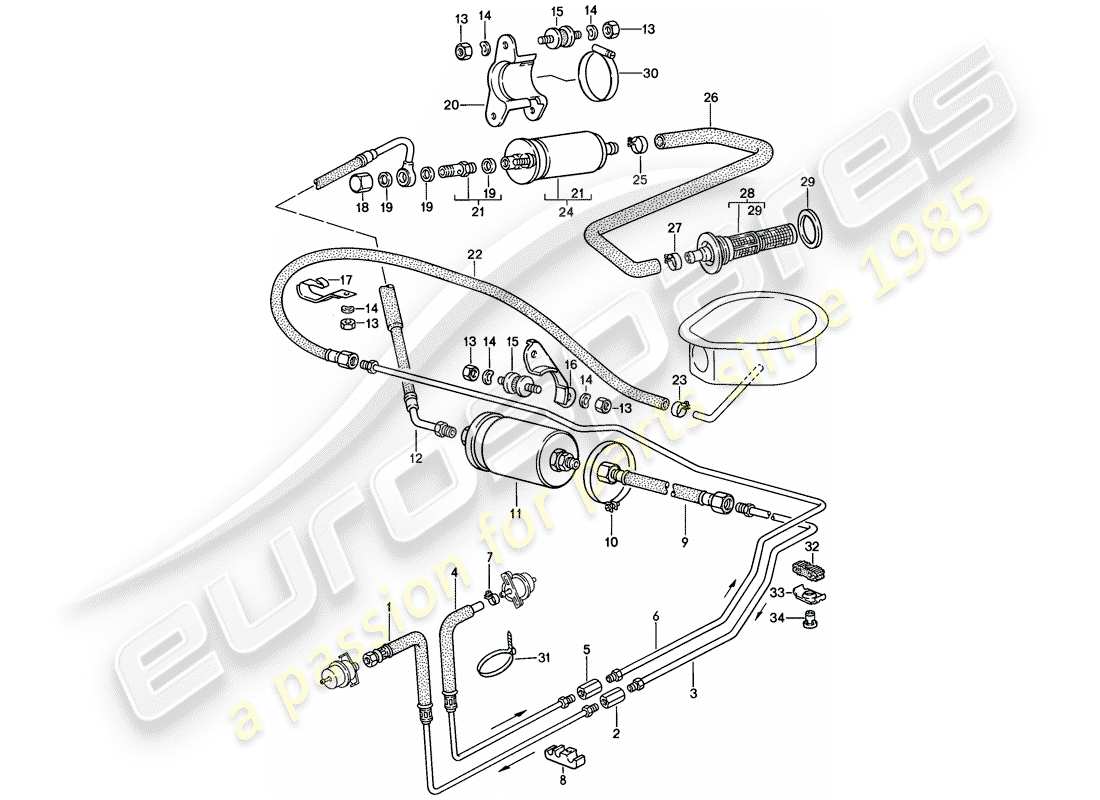 porsche 1988 (924s) fuel system diagrama de piezas