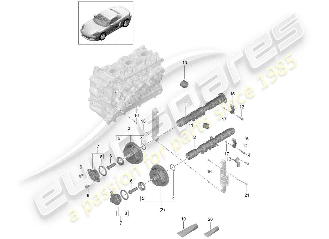 porsche 2017 (718 boxster) diagrama de piezas del árbol de levas