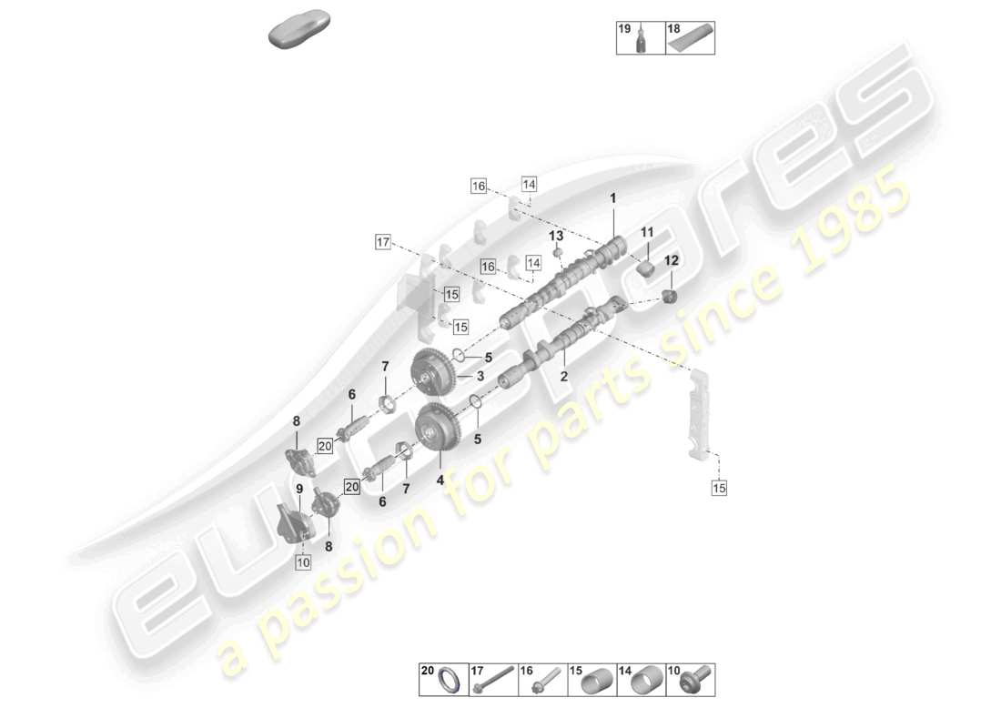 porsche 2019 (992-1) unidad de ajuste del árbol de levas del árbol de levas diagrama de piezas