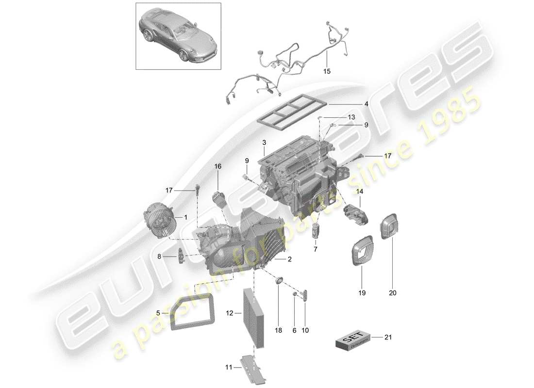 porsche 991 turbo (2020) diagrama de piezas del aire acondicionado