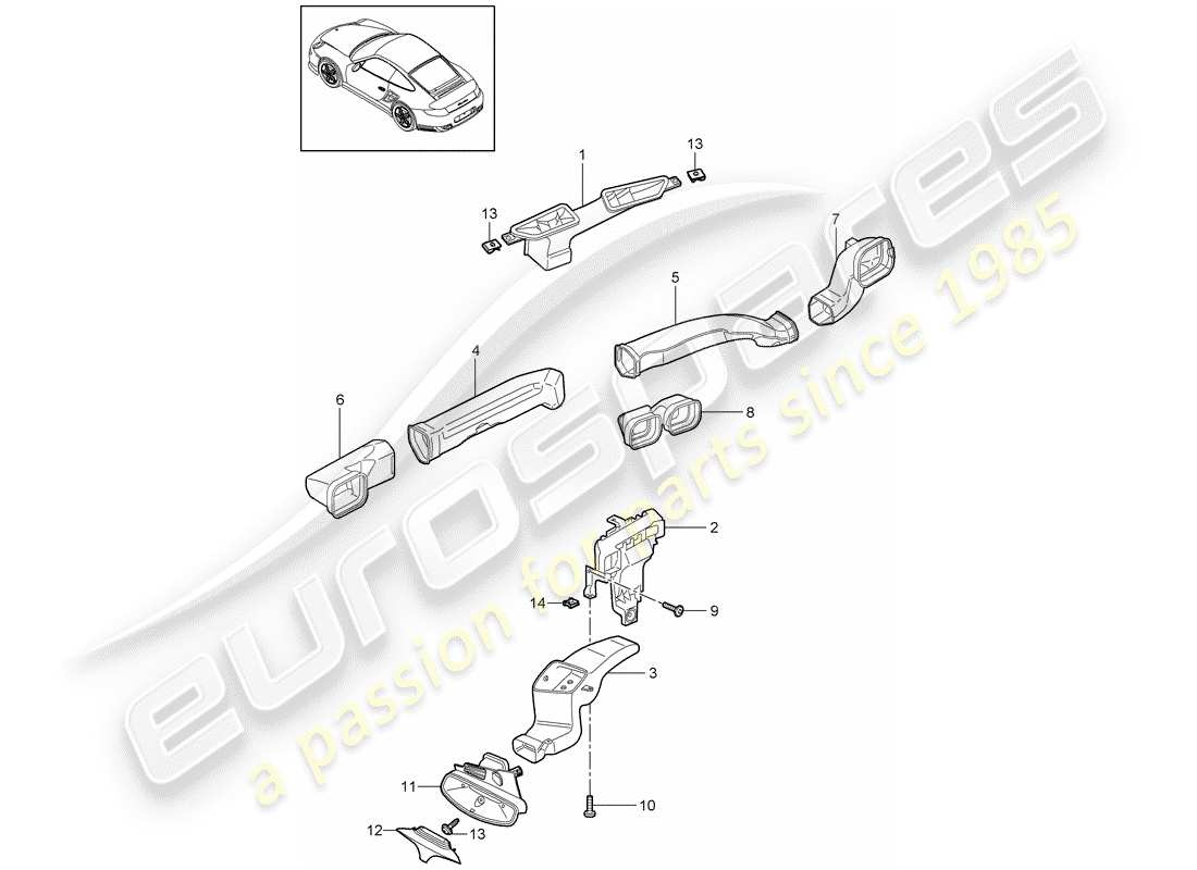 porsche 2012 (997-2 turbo / gt2 rs) distribuidor de aire diagrama de piezas