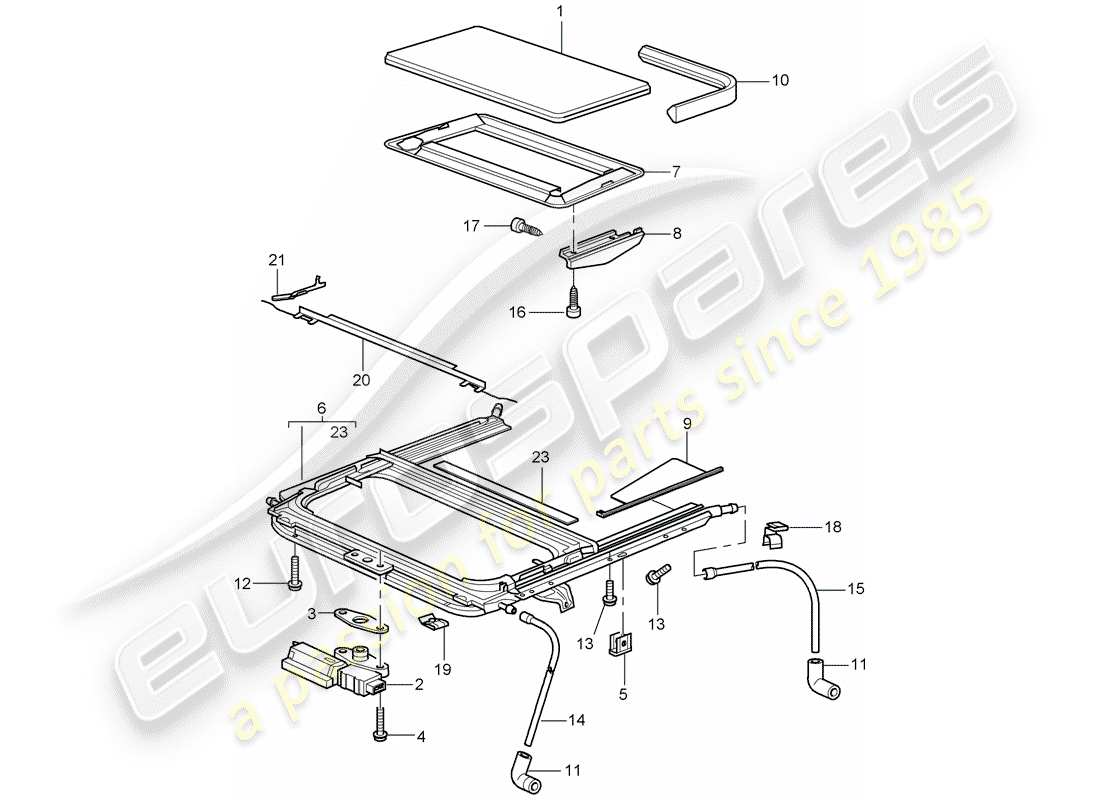 porsche 2007 (997-1) techo corredizo diagrama de piezas