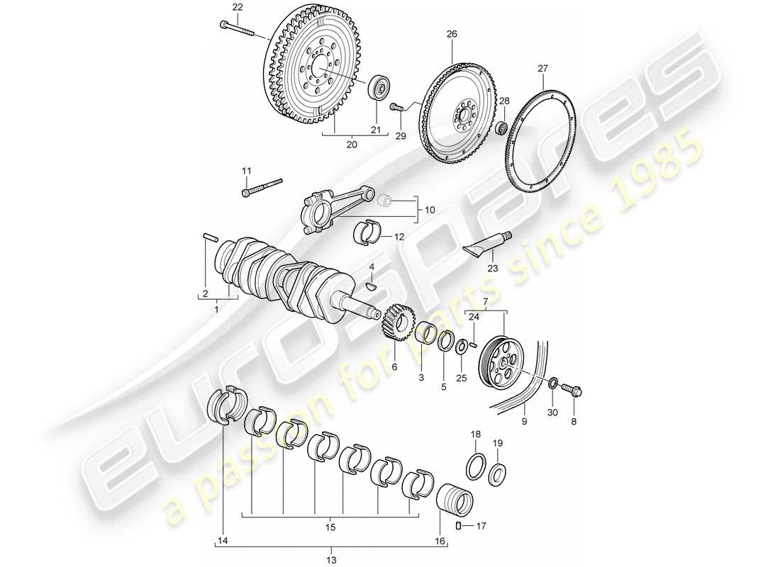 porsche 2007 (997-1 gt3) cigüeñal diagrama de piezas