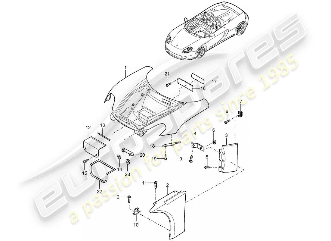 porsche 2004 (carrera gt) diagrama de piezas del extremo delantero
