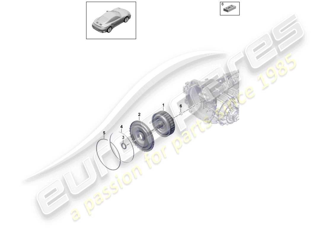 porsche 2019 (991-2 turbo) - pdk - diagrama de piezas del embrague de la caja de cambios para caja de cambios de doble embrague