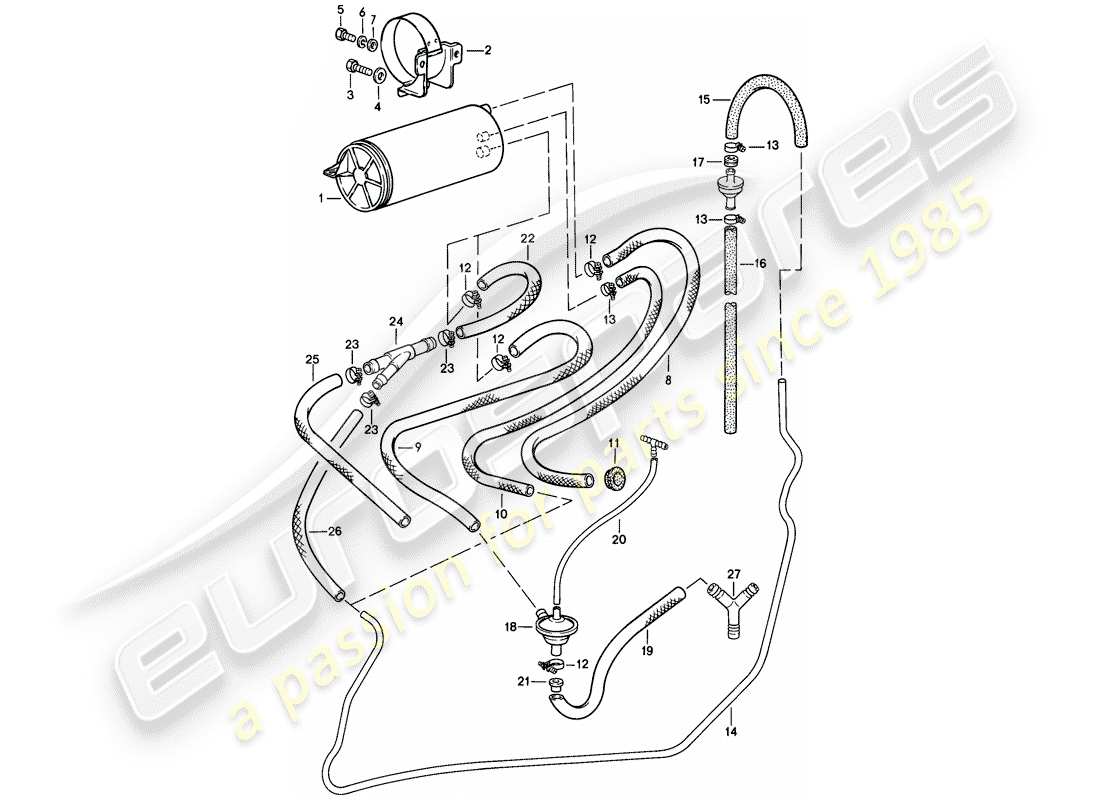 porsche 1981 (928) ventilación del tanque diagrama de piezas