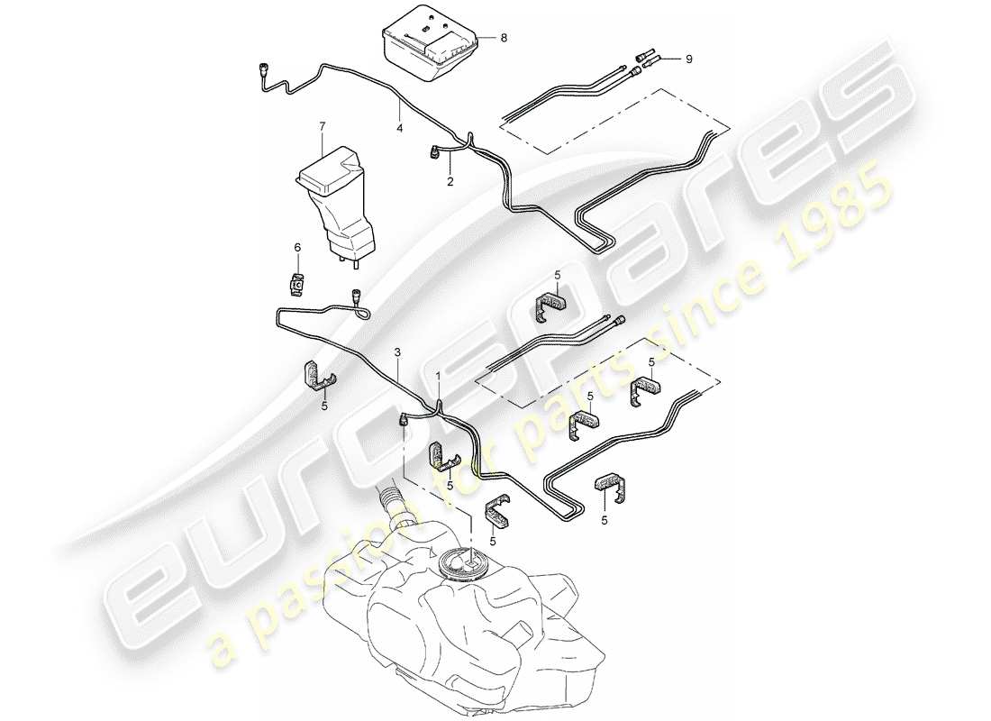porsche 997 (2006) diagrama de piezas del sistema de combustible