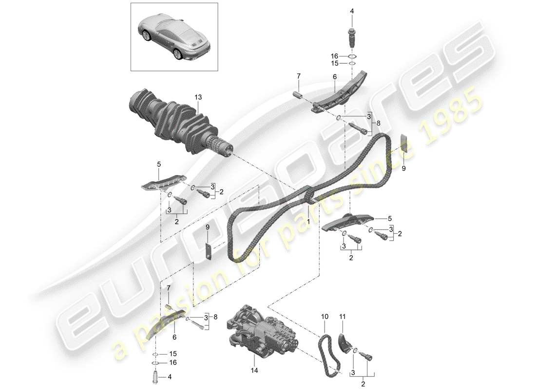 porsche 2020 (991-2 turbo) diagrama de piezas del riel guía