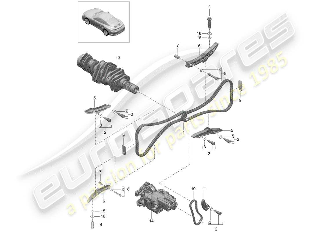 porsche 991 turbo (2020) diagrama de piezas del riel guía
