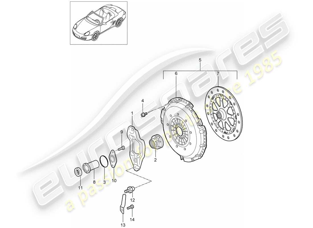porsche 2006 (987 boxster) embrague diagrama de piezas