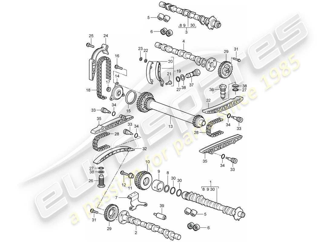 porsche 2006 (987 boxster) árbol de levas diagrama de piezas