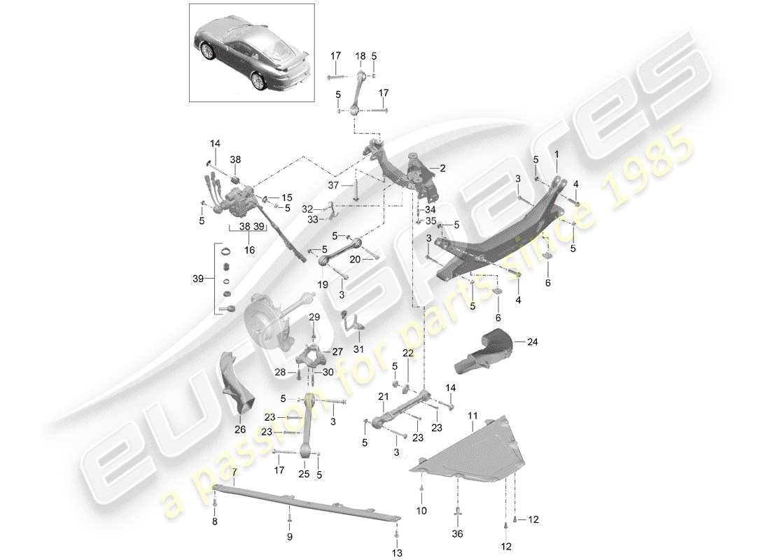 porsche 2016 (991-1 r/gt3/rs) eje posterior diagrama de piezas