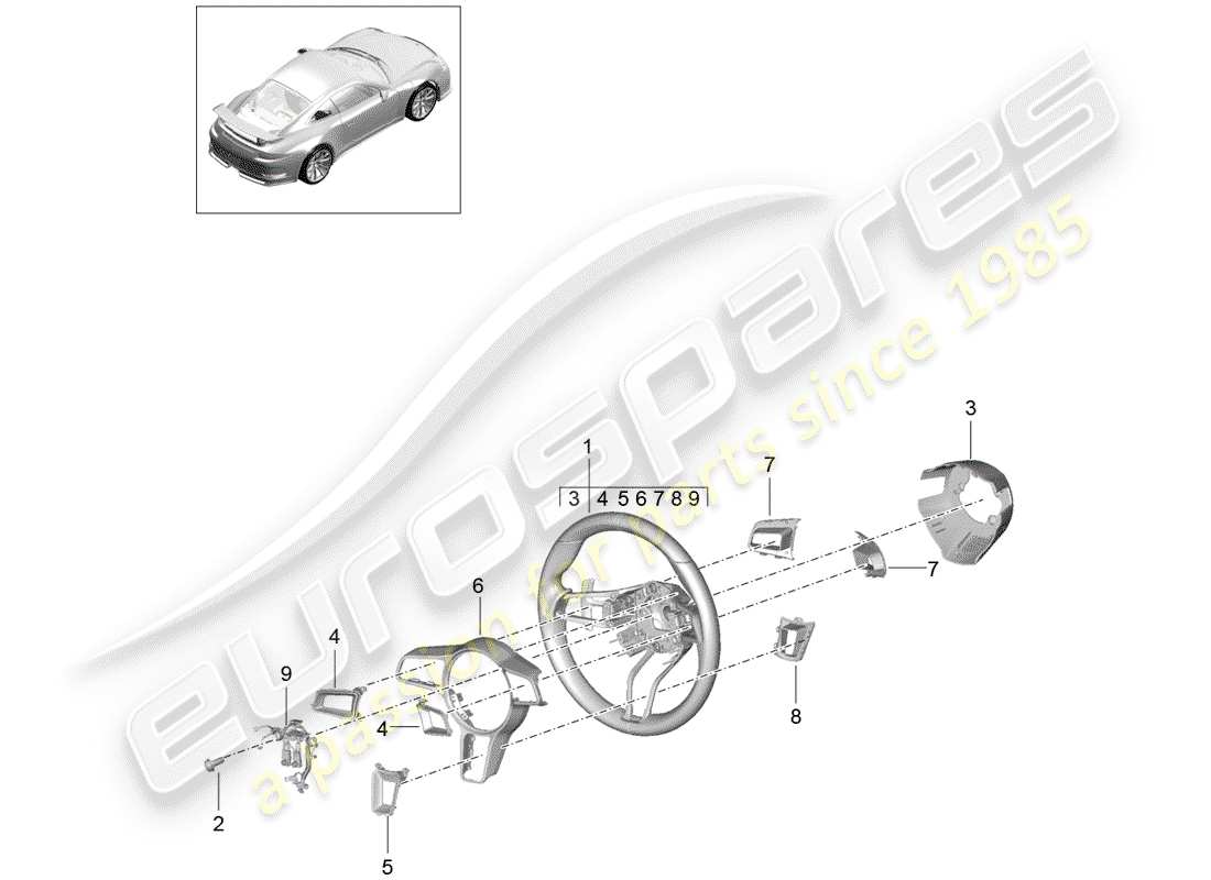 porsche 2014 (991-1 r/gt3/rs) volante diagrama de piezas