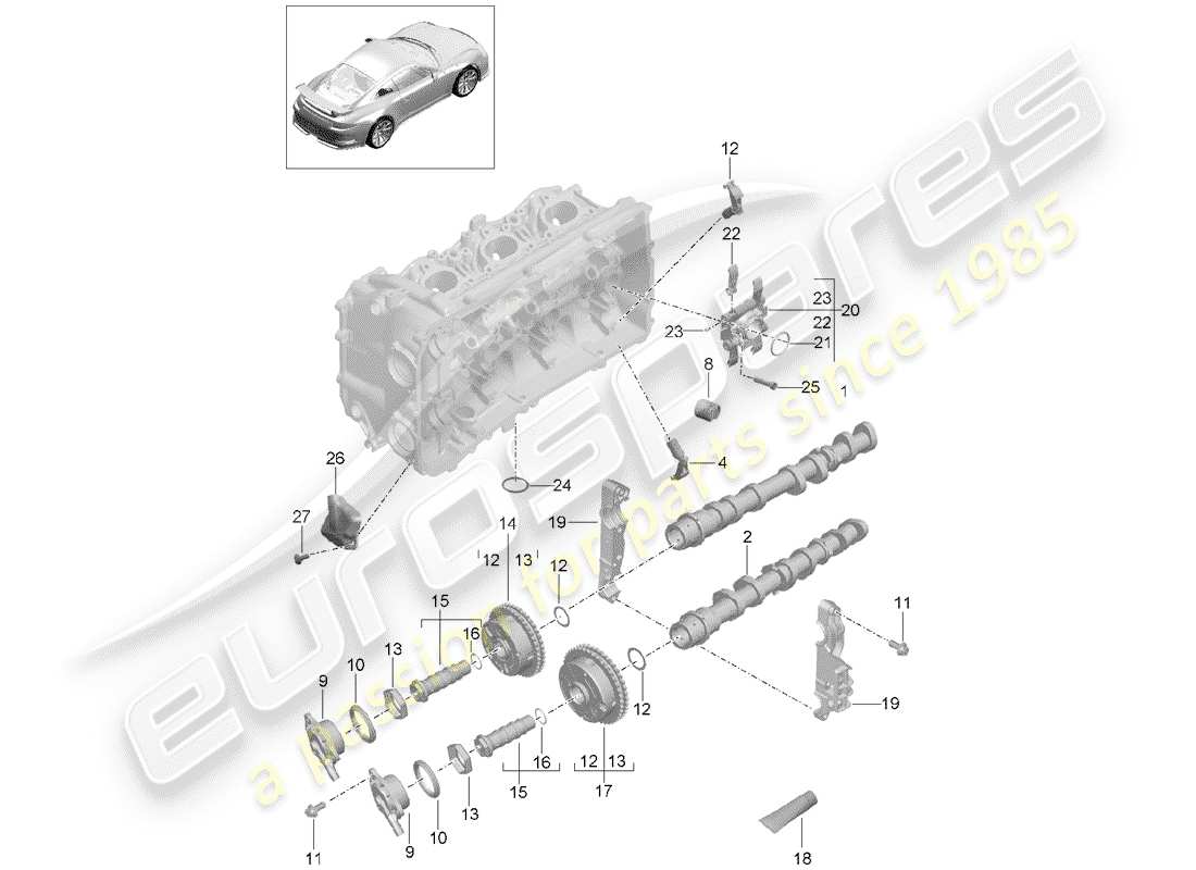 porsche 2017 (991-2 r/gt3/rs) diagrama de piezas del árbol de levas