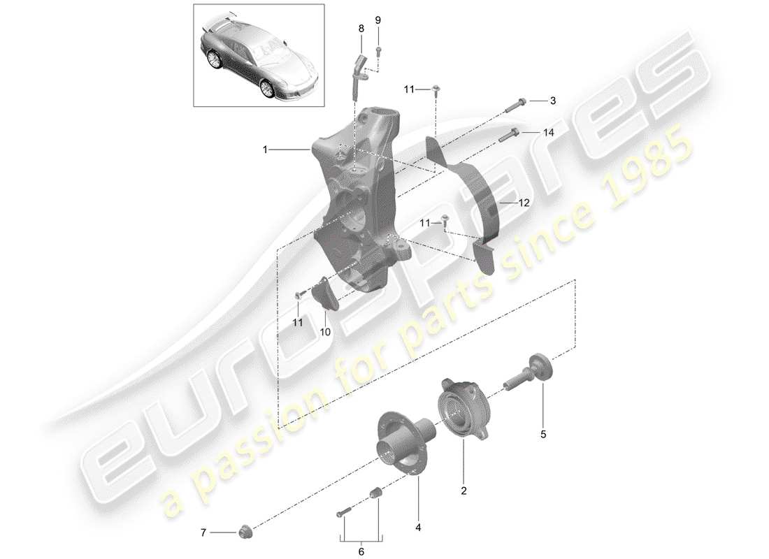 porsche 2016 (991-1 r/gt3/rs) diagrama de piezas del portador de ruedas