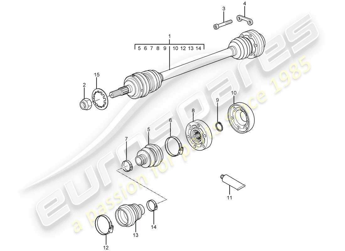 porsche 2007 (997-1) eje de accionamiento diagrama de piezas
