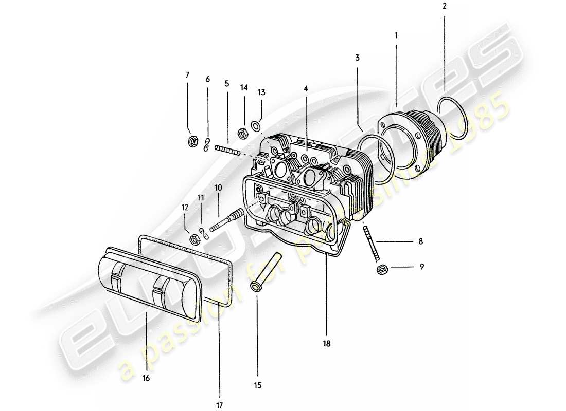 porsche 1976 (914) cabeza de cilindro diagrama de piezas