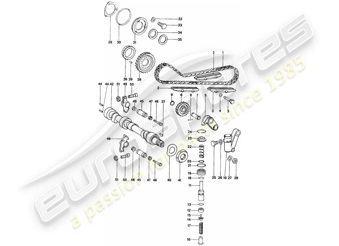 porsche 1976 (914) control de válvula diagrama de piezas
