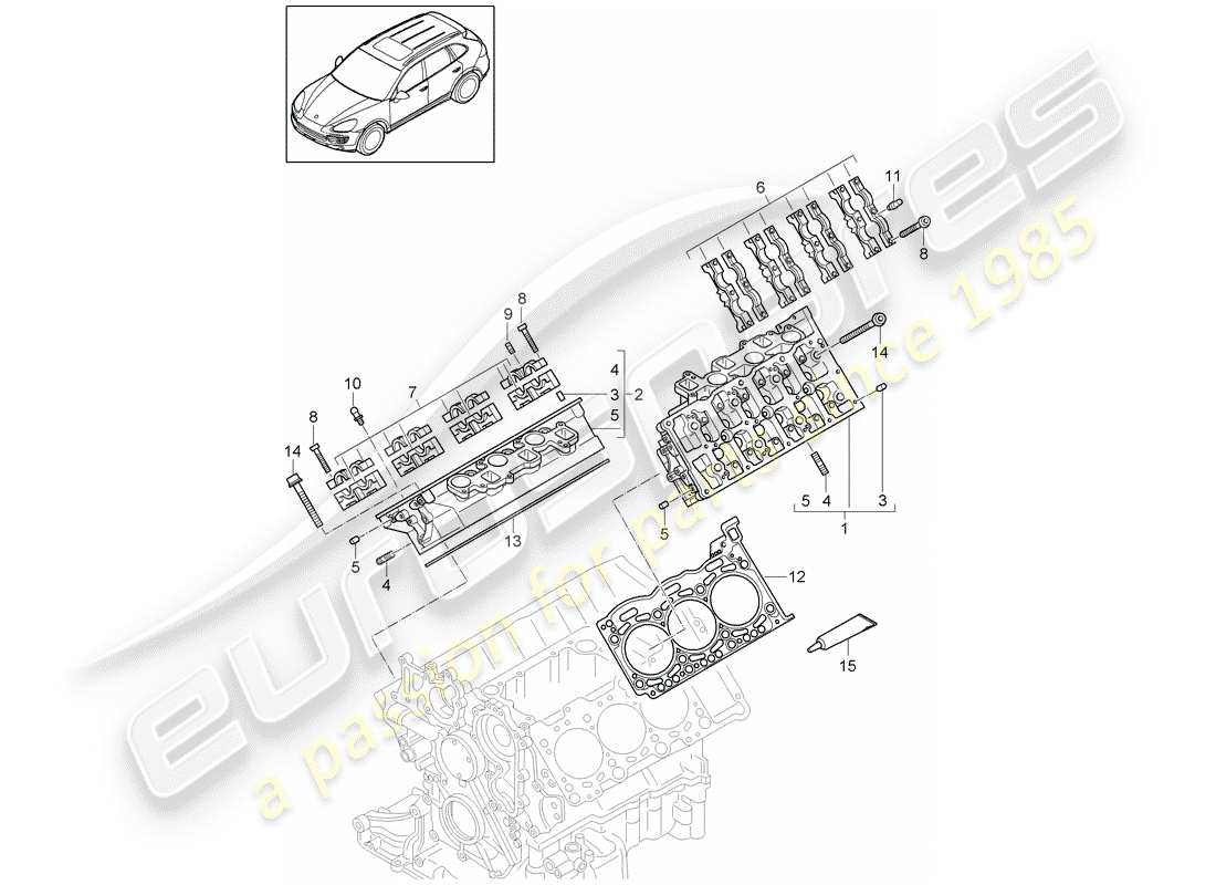 porsche 2011 (cayenne e2 92a) cabeza de cilindro diagrama de piezas