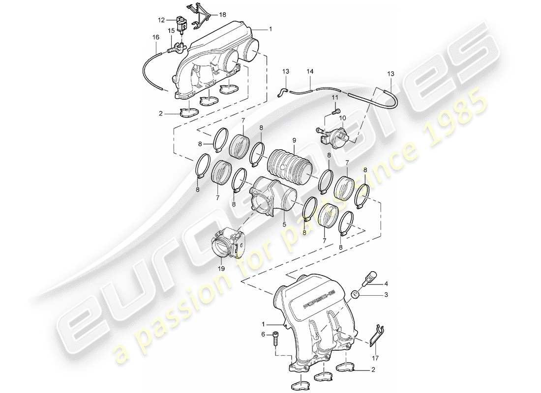 porsche 2007 (997-1) distribuidor de aire de admisión diagrama de piezas