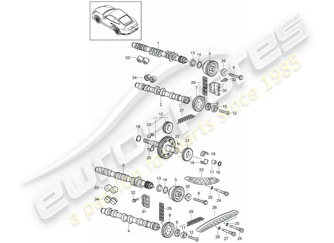 porsche 911 t/gt2rs (2012) diagrama de piezas de control de válvula